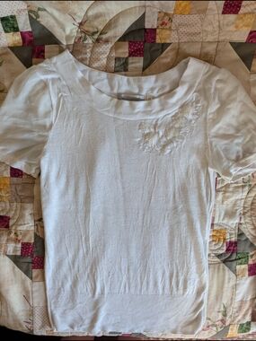 H&M Premium Viscose Silk Blend Fine Knit Sequin Top - White / Cream XS
